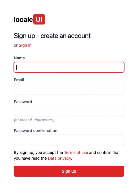 Create your first project in localeUI