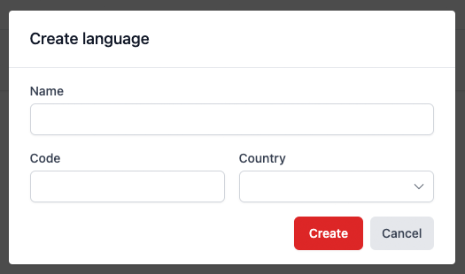 New layer with form to create a new language.